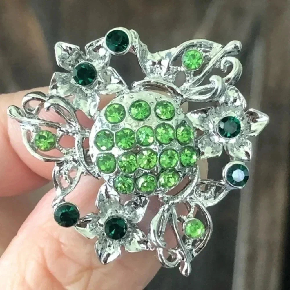 3 for $25/ Elegant Emerald & Peridot Gemstone Silver Sweater Brooch Lapel Pin 2